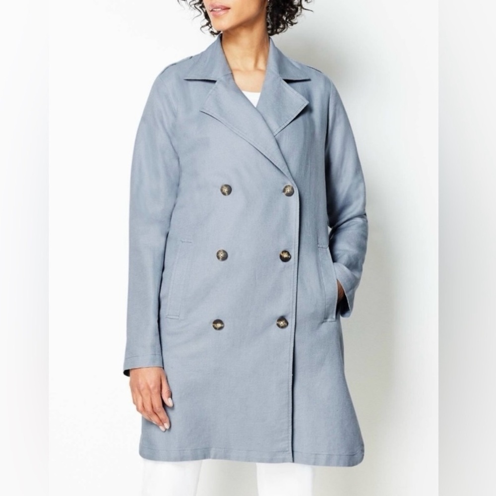 J. Jill‎ Linen Cotton Blend Double Breasted Pea Coat NWT French Blue M Preppy